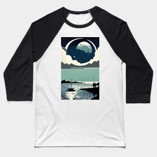 Blue Moon bay abstract line art Baseball T-Shirt